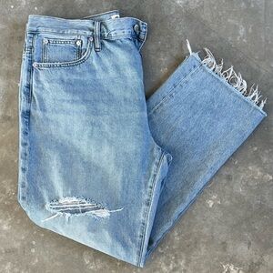 Madewell ‘90s Straight Crop Jeans- Distressed Raw Hem -Light Washed - Size 33